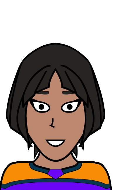 Surprised brown skin girl putting on stripped purple and orange jersey