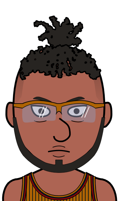 black guy with braid hair putting on glasses and sleeveless shirt