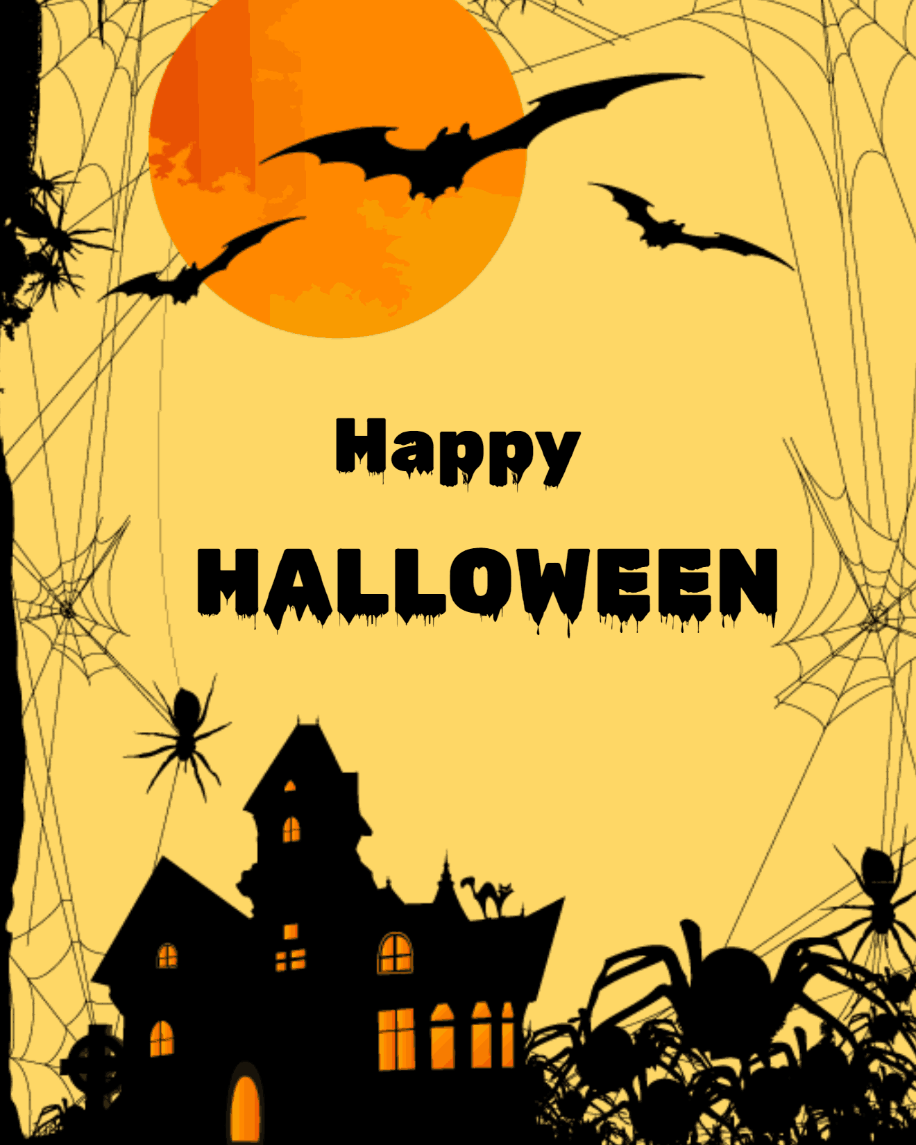 bat and spider haunted castle halloween card