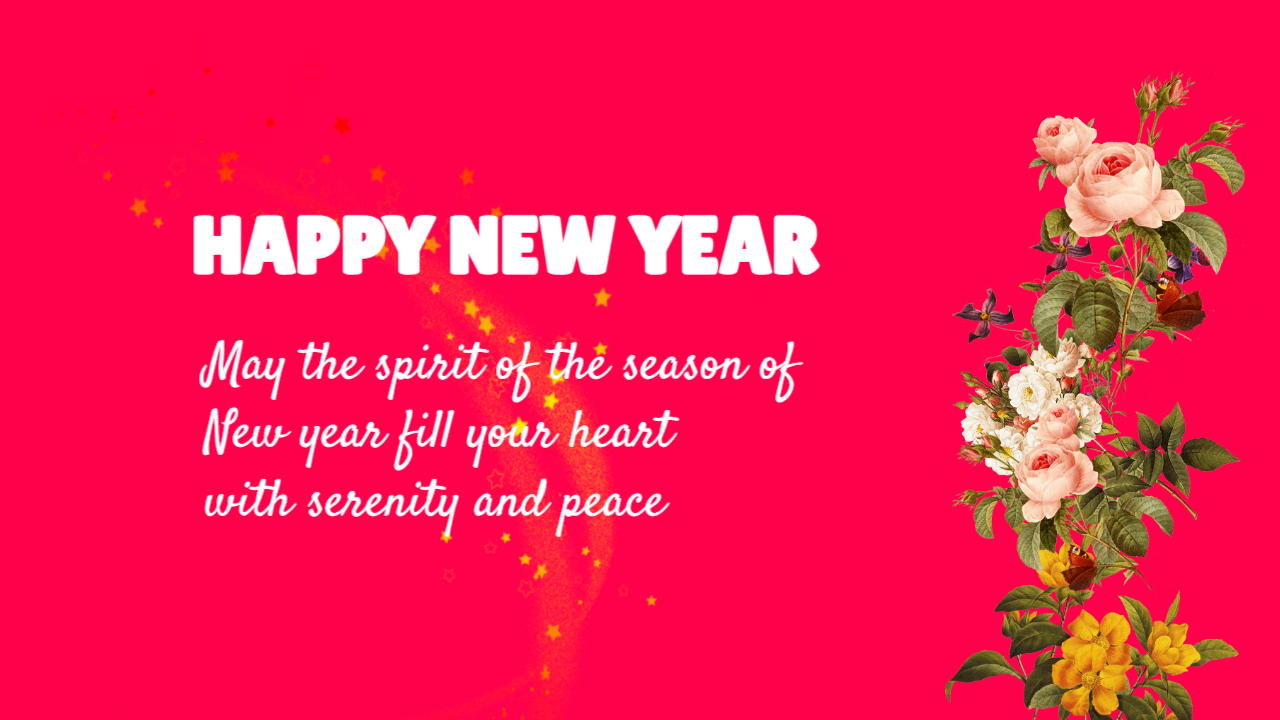 red floral happy new year greeting card