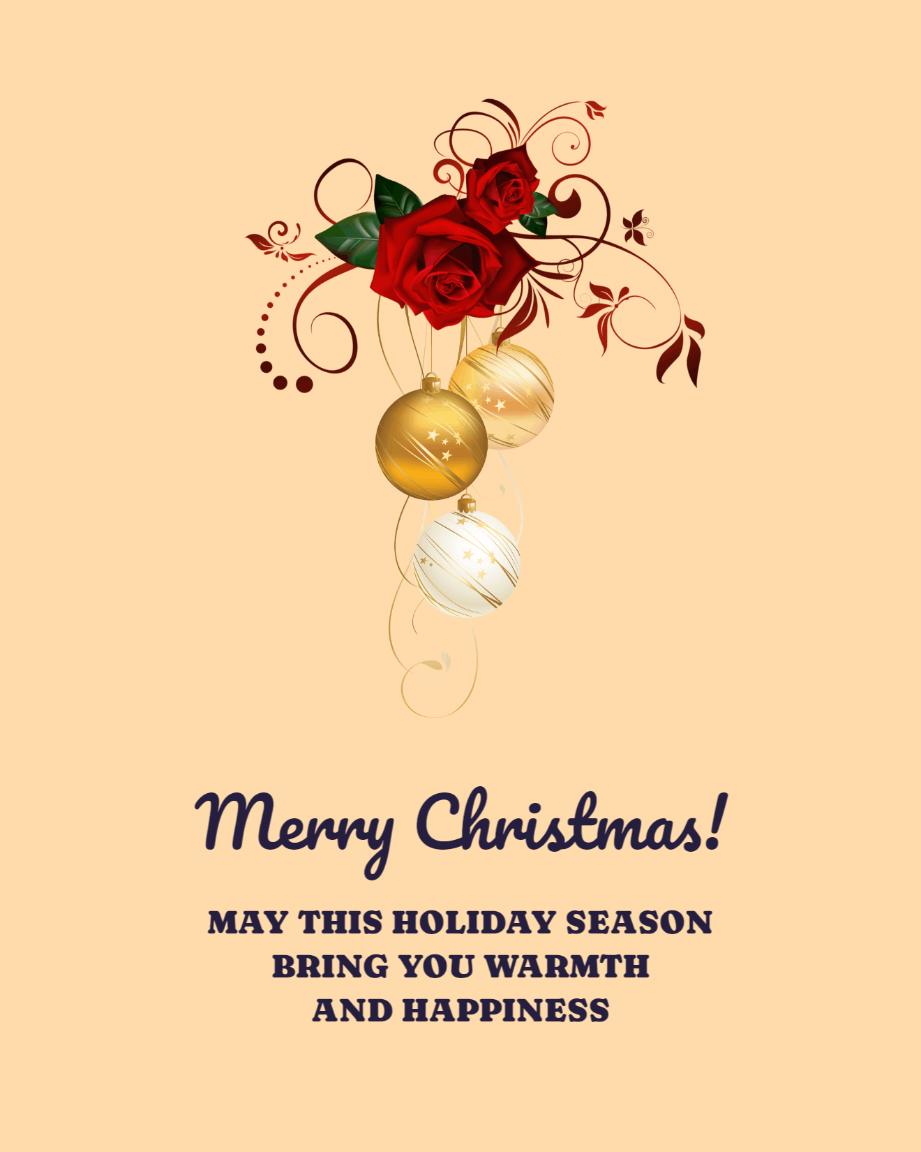 rose and gold ornament christmas card