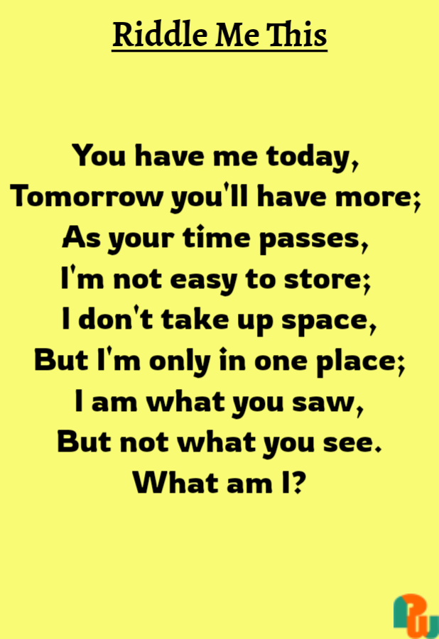 You have me today,  Tomorrow you'll have more;  As your time passes,  I'm not easy to store;  I don't take up space, But I'm only in one place; I am what you saw, But not what you see. What am I?