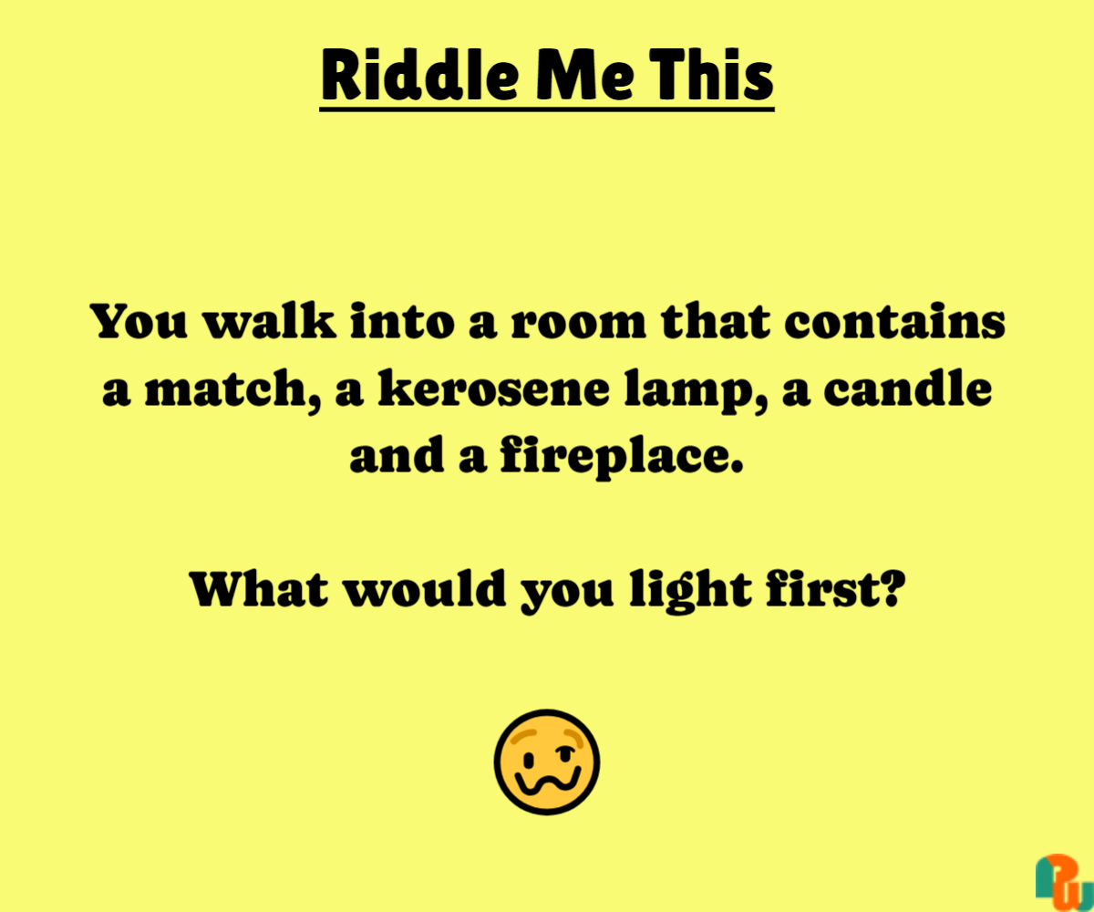 You walk into a room that contains a match, a kerosene lamp, a candle and a fireplace.  What would you light first?